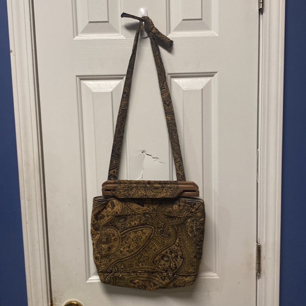 Unbranded  crossbody paisley print hand bag/ tote/ crossbody purse wooden handle